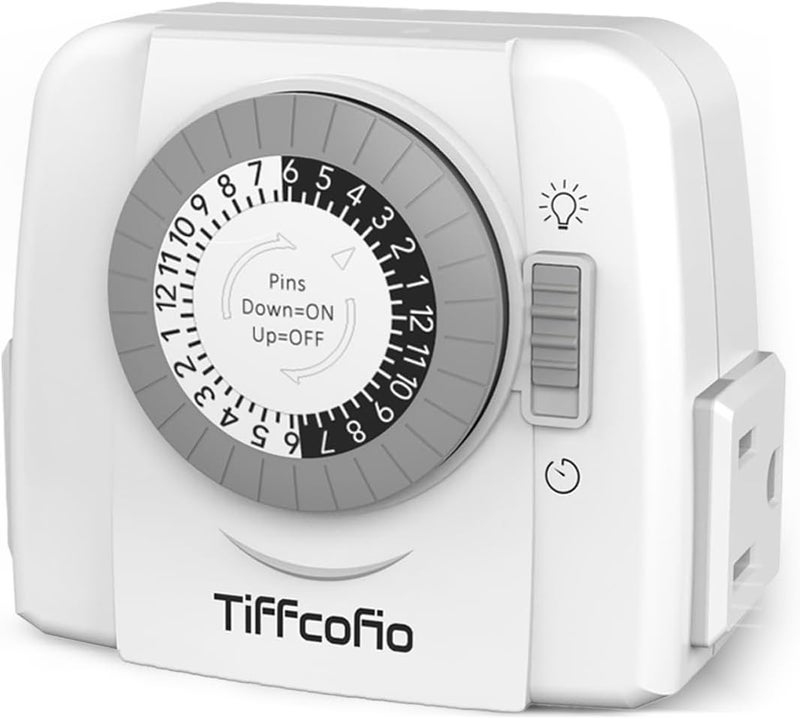 Tiffcofio Indoor Mechanical Light Timer, 3 Prong Plug in Timer Switch, 2 Grounded Outlets for Lamps Indoor, ETL Listed,15A/1875W - Image 1